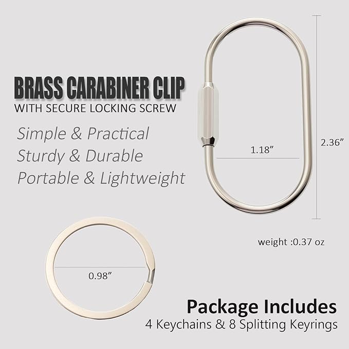 Locking Key Rings,Carabiner Keychain Clip for Keys,Purse Bag Charms Holder for Handbags,Screw Lock Key Organizer,Brass