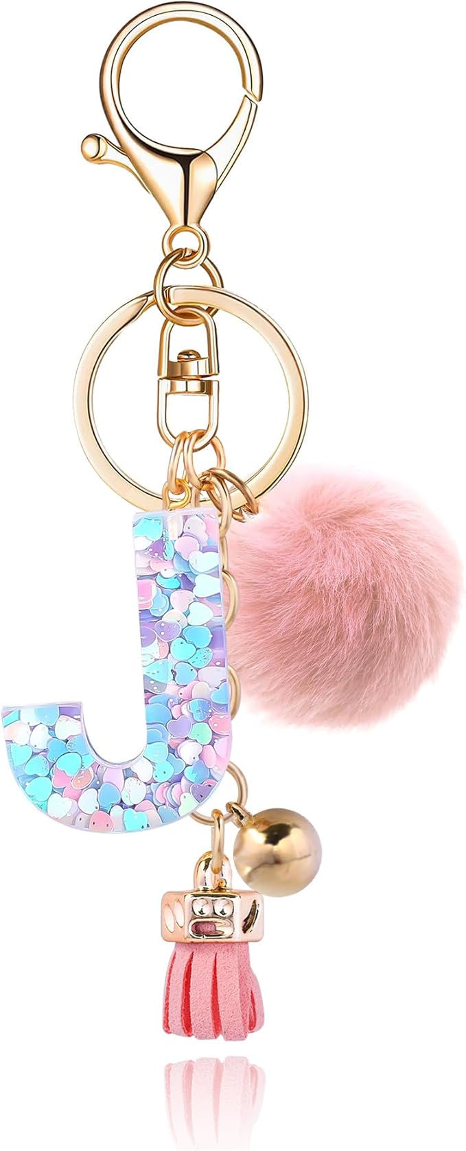 Resin Alphabet Initial Letter Keychain Keyring for Women Purse Handbags With Fur Ball Pom