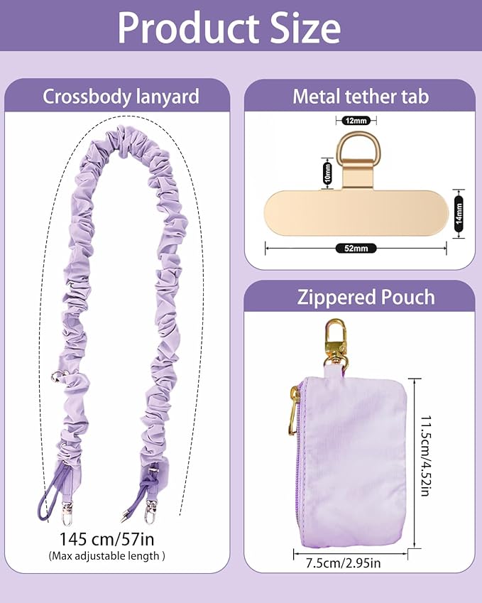 Phone Lanyard Crossbody with Hanging Loops, Clip and Go Strap for Phone with Zipper Wallet, Adjustable Elastic Phone Strap