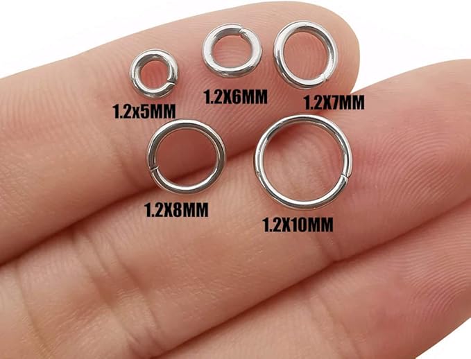 1000 pcs Mix 5mm 6mm 7mm 8mm 10mm Stainless Steel Rings Jump Rings Connector Rings for Jewelry Making Necklaces Bracelet Earrings Keychain DIY Craft (M535)