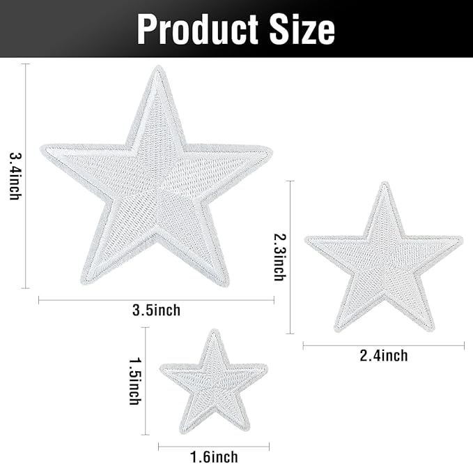 WILDREEDS 24 Pieces Star Iron on Patches, Star Embroidered Patch for Clothing, T-Shirt, Backpacks, Hats, Jeans, Jackets (White)