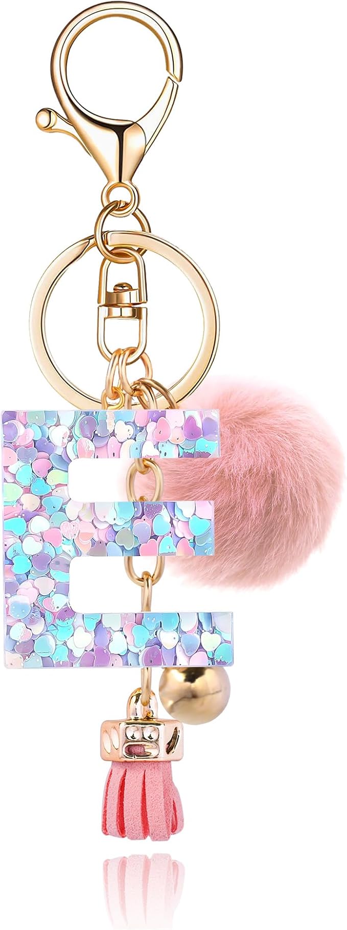 Resin Alphabet Initial Letter Keychain Keyring for Women Purse Handbags With Fur Ball Pom