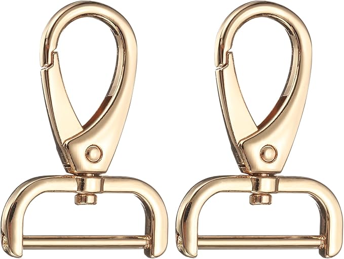 HARFINGTON 2Pcs Detachable Snap Hook Swivel Clasp 1" D Ring with Swivel Lobster Claw Clasps Hook for Purse Strap Keychain Bag DIY Craft, Gold