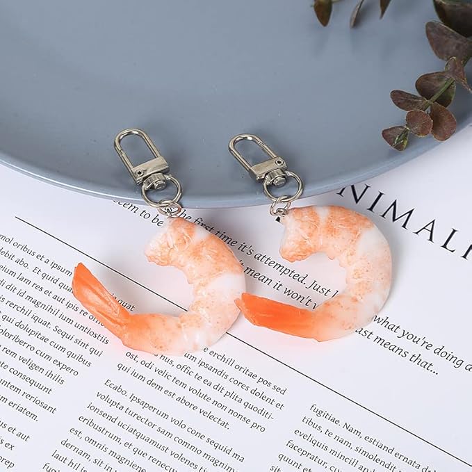 HSYHERE Men Women Creative Interesting Novelty Stylish Mini Simulated Food Orange Shrimp Keychain Key-ring Pendant