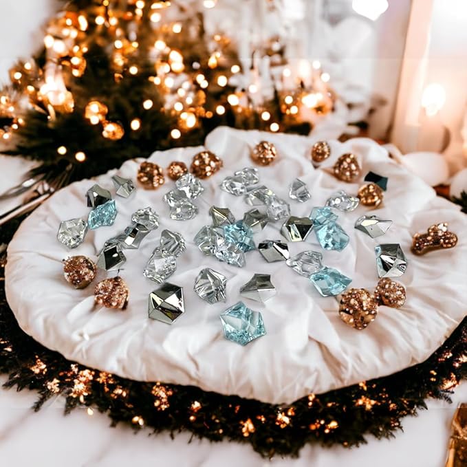 HappyFiller Christmas Vase Fillers,14 OZ Clear,Sea Blue,Silver Mix Color Fake Ice Rocks Cubes Acrylic Gems Stones for Winter Decorations,Wedding Centerpieces Table Scatters,Crafts,Home Accents