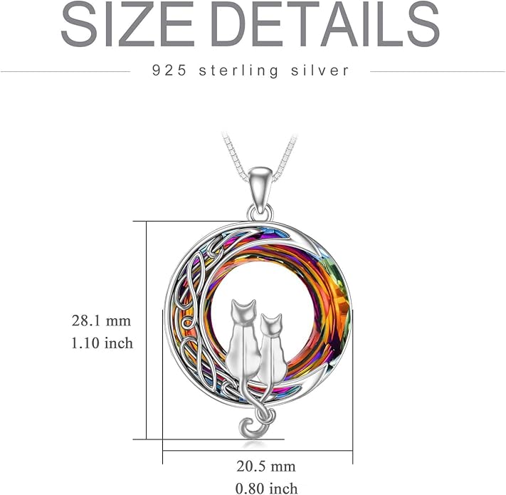 TOUPOP Cat Gifts for Cat Lovers One Two Three Four Cats Necklace Sterling Silver Cats on the Moon Pendant Necklace with Blue Circle Crystal Birthday Christmas Celtic Jewelry Gifts for Women