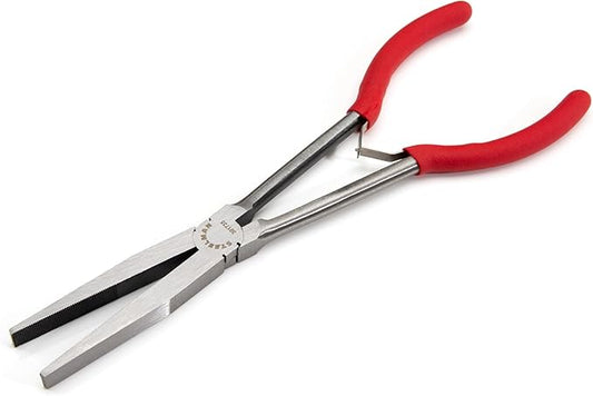 Steelman 11-inch Extra-Long Reach Flat Nose Duckbill Pliers, Textured Jaws for Grip, Spring Assist, Durable Steel, 3-⅛-inch Jaws, Dipped Handles