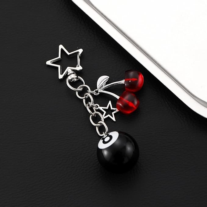 Lucky Dice Cherry Magic 8 Ball Keychain Billiard Ball Star Cherry Bags Charms Cute Y2k Keychain for Women Men