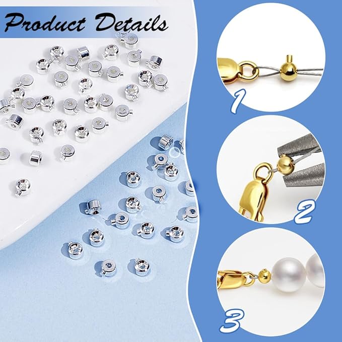 PH PandaHall 60PCS Stopper Crimp Beads, 925 Sterling Silver Plated Spacer Beads Metal Brass Crimp Bead Positioning Flat Round Bead for DIY Bracelet Necklace Jewelry Making Accessories