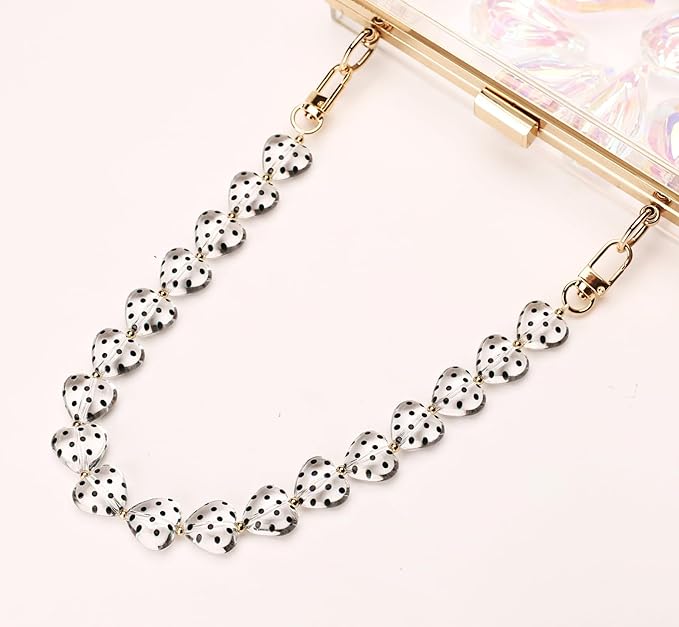 AUMEY Acrylic Heart Bag Chain Purse Charm Versatile handbag Chain Strap Wallet Handle Replacement Handbag Accessory