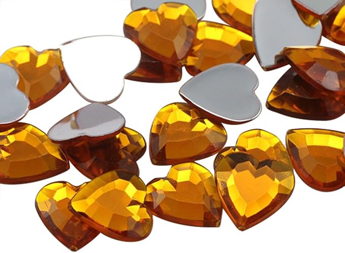 KraftGenius Allstarco 8mm Flat Back Heart Acrylic Rhinestones Tiny Face Gems Body Jewels Card Making Embelishments - 100 Pieces (Yellow Honey JG38)