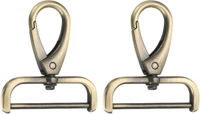 HARFINGTON 2Pcs Detachable Snap Hook Swivel Clasp 1 1/2" D Ring with Swivel Lobster Claw Clasps Hook for Purse Strap Keychain Bag DIY Craft, Brass
