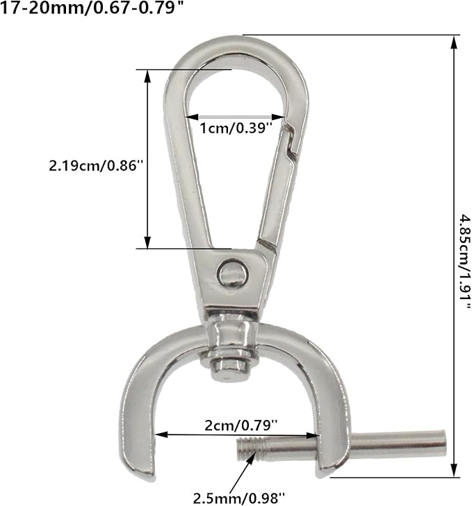 4 PCS Swivel Clasp Hooks,SAFYY Detachable Snap Hook W/Screw Bar Heavy Duty,3/4 Inches D Ring Swivel Lobster Claw Clasp with Screwdriver for Lanyard Bag Leather Craft Purse Hardware DIY Bag-Silver