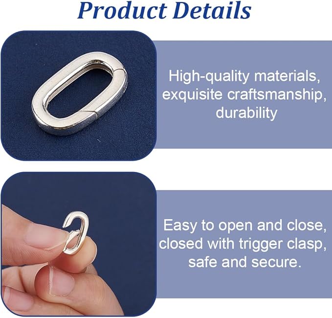 AHANDMAKER 2Pcs Sterling Silver Spring Gate Rings Necklace Enhancer Clasp Oval Spring Gate Rings Connector Clasp Extension Connector Clasps for Jewelry Making Keyrings Bags DIY Crafts Supplies