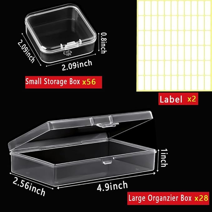 Bead Storage Box,84pcs Transparent Plastic Storage Containers Different Sizes, Crayon Box, Small Item Management Box And Labels,DIY Jewelry Craft Nails, Bracelets, Jewelry, Diamonds, Pens,4.9x2.56x1