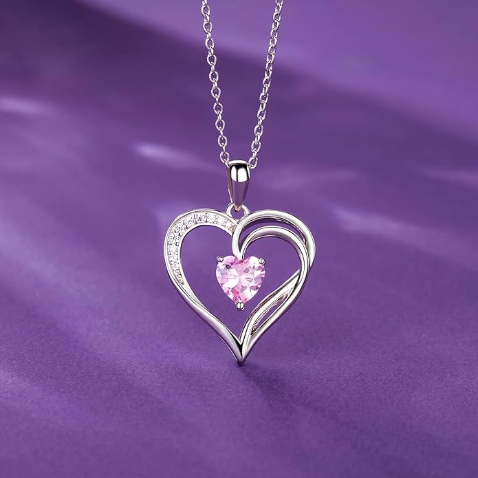 AM ANNIS MUNN 925 Sterling Silver Heart Necklace for Women Birthstone Necklace Silver Jewelry for Womens Jewelry Gifts for Women Her Mom