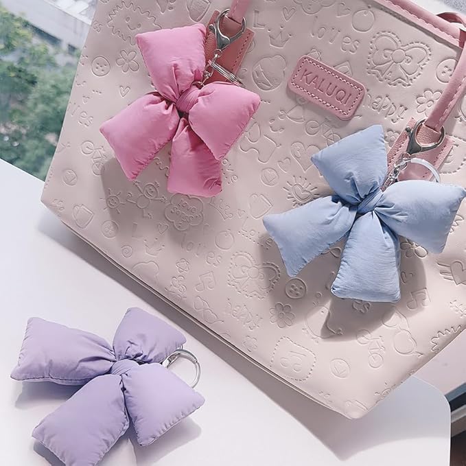 Pink Bow Keychain Bag Charms Y2K Bowknot Plaid Keychains Coquette Aesthetic Purse Handbag Backpacks Charms