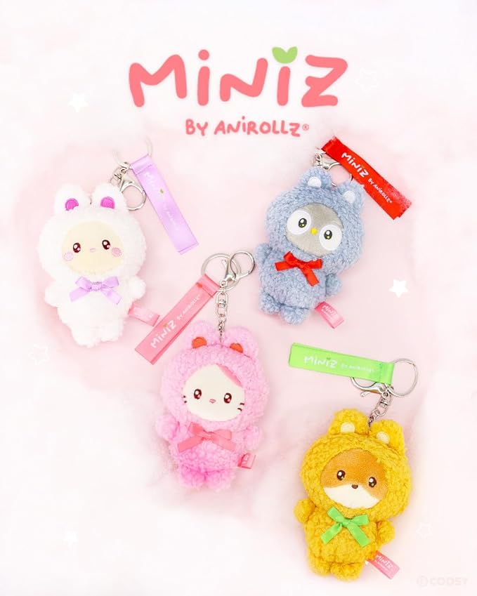 Anirollz Miniz Plush Charm Cute Stuffed Animal Keychain Kawaii Mini Bag Accessory Collectible Pocket Toy for Kids & Adults