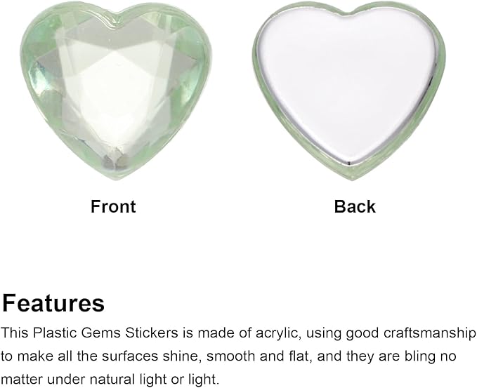 MECCANIXITY 40 Pcs Acrylic Heart Rhinestone 12mm Flat Back Plastic Gems Jewelry Stickers for Craft Bead Face Painting Costume Jewelry Making, Light Green