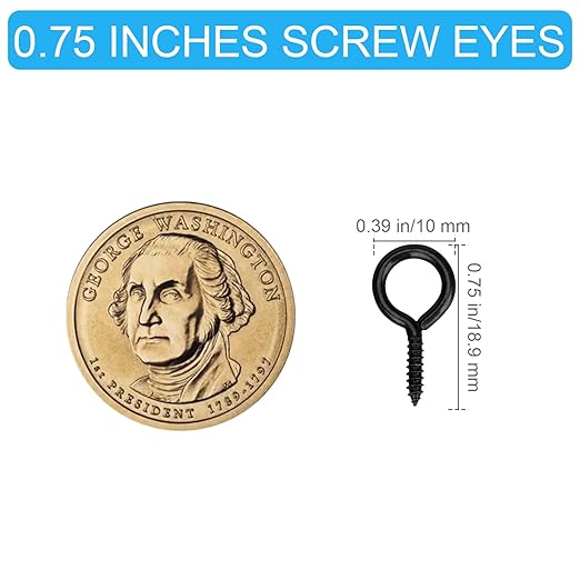 Aovchei Eye Screws, 300PCS 0.75 Inches Heavy Duty Metal Screw Hooks, Self Tapping Eye Bolts, Indoor & Outdoor for Hanging Artwork, Black