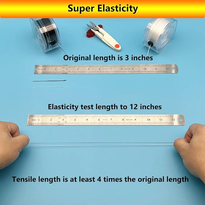 Elastic Cord for Bracelets, 0.8 mm Flat Stretchy Bracelet String, 110 Yards Elastic String for Jewelry Making with Organizing Case and Scissors
