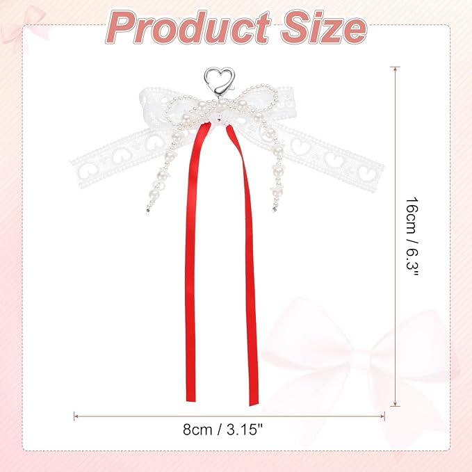MECCANIXITY Pearl Bow Keychain, Y2k Aesthetic Hollow Heart Bowknot Ribbon Keyring, Cute Bag Charm for Tote Bags Purse Handbag