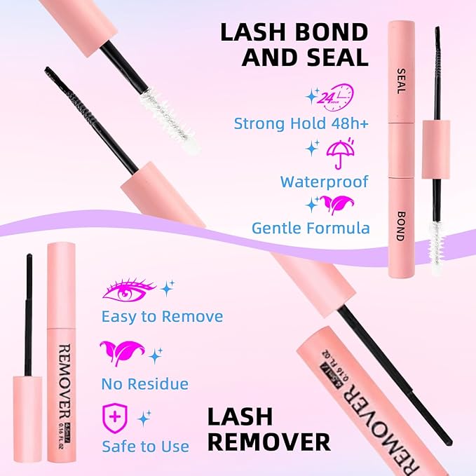 Kraeci Lash Extension Kit DIY with Adhesive Remover for Safe Removal, 280 Clusters 9-16mm, 30D/40D Volumes, Bond Glue, Sealant, Tweezers, Home Use Eyelash Starter Kit