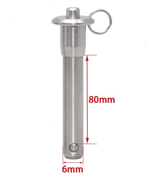 Stainless Steel Ball Head Locking PinQuick Release Pin , 6mm 1/4" Pin Dia Safety Push Button Linear Array Stop Pin with Lanyard Cable for Musical Instrument (1Pack, Usage Length(MM):80)