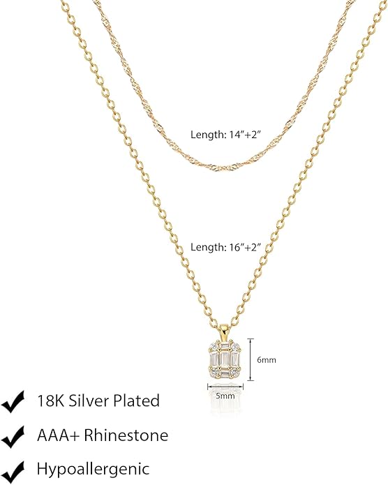 Luxval Diamond Pendant Gold Necklace for Women，Dainty 18k Gold Plated Choker Necklaces Simple Gold Jewelry Gifts for Women Girls