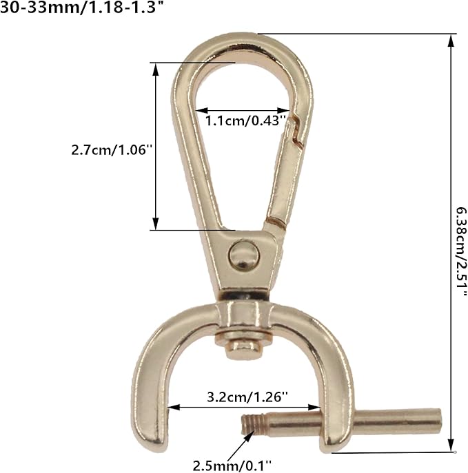 4 PCS Swivel Clasp Hooks,SAFYY Detachable Snap Hook W/Screw Bar Heavy Duty,1.25 Inches D Ring Swivel Lobster Claw Clasp with Screwdriver for Lanyard Bag Leather Craft Purse Hardware DIY Bag-Gold