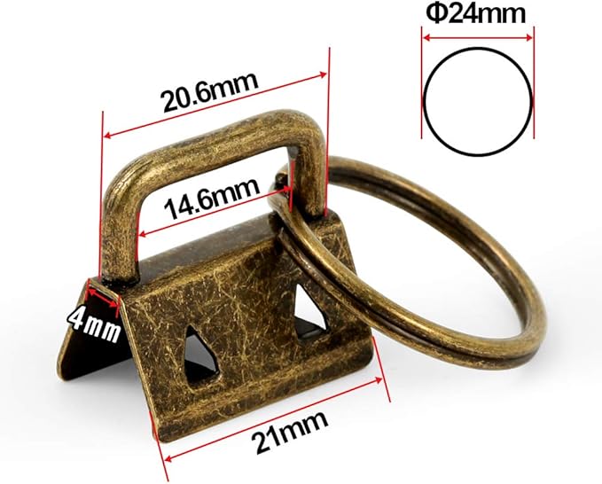 SPEEDWOX Key Fob Pliers and 20 Sets 0.8 Inch Key Fob Hardware with Keychain Split Rings Webbing Fabric Strapping Wristlet Set Antique Brass Glass Breaking Pliers Tools with Rubber Tips