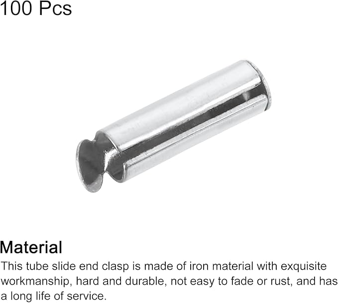 uxcell 100Pcs Slide on End Clasps, 13mm Tube Ball Bead Slider Crimp Ends for Multi-Strand DIY Craft Making, Silver Tone