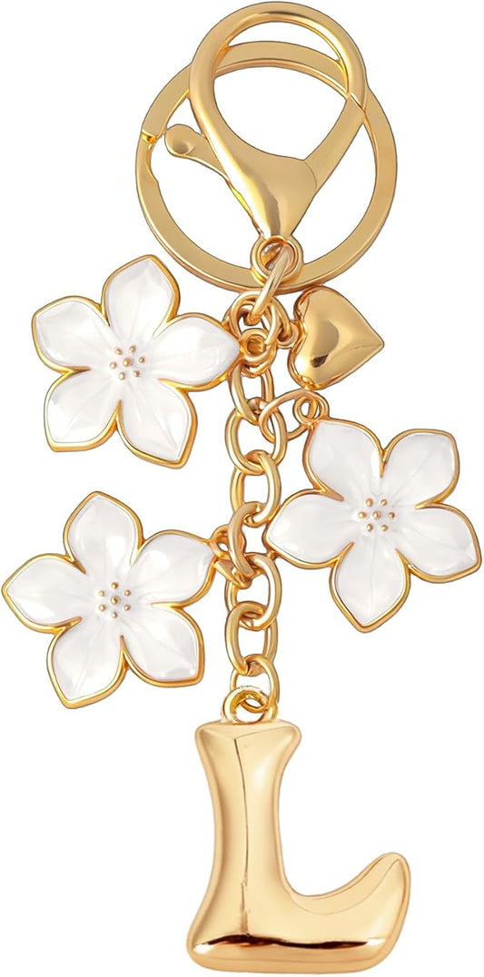Snycler Bubble Initial Keychain Graceful Flower for bags car remote–A-Z Letter Charms for Women