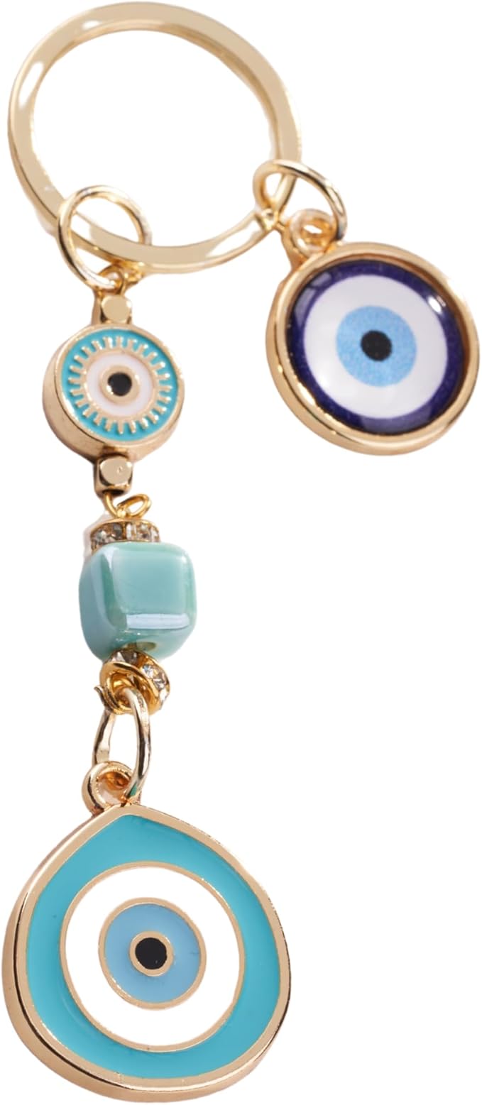 BCS Evil Eye Keychain Bag Charm - Good Luck & Protection Amulet - Car Keyring Purse Accessories for Women