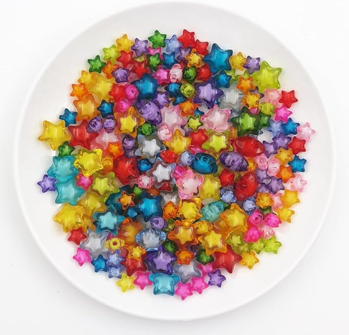 INSPIRELLE 250 Pieces Acrylic Star Beads 2 Sizes Bead in Bead for Jewelry Craft Making