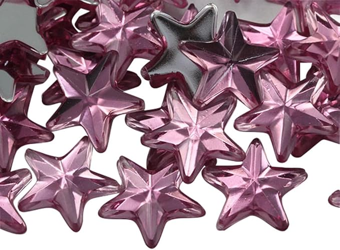 Allstarco Star Rhinestones Embelishments 15mm Flat Back Acrylic Plastic Gems for Jewelry, Crafts, Costumes, Invitations, Cosplay - 35 Pieces (Pink Rose Lite .RS72)