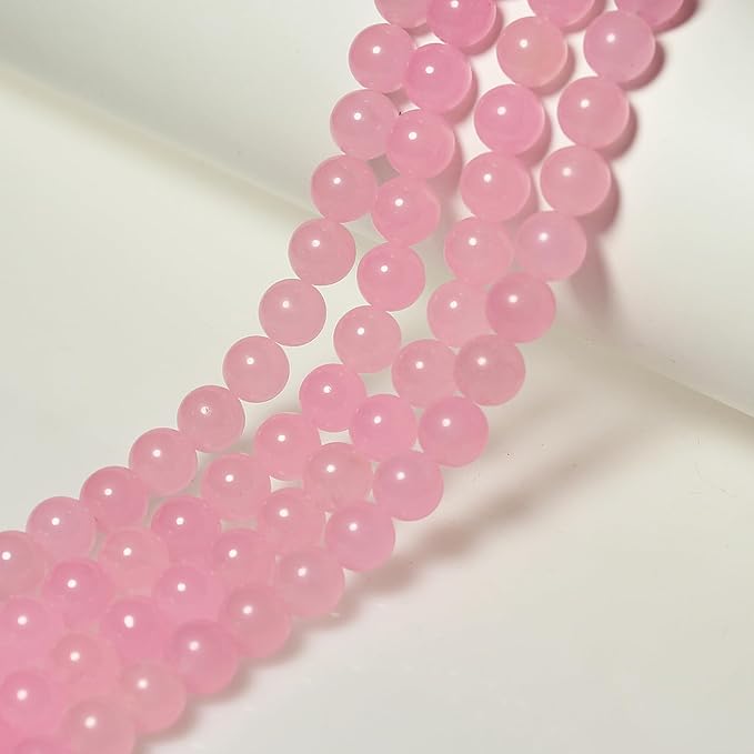 MJDCB Stone Beads 8mm 43pcs Round Pink Jade Loose Gemstone Bead Charms for Jewelry Making Bracelet Necklace Earring Pendant