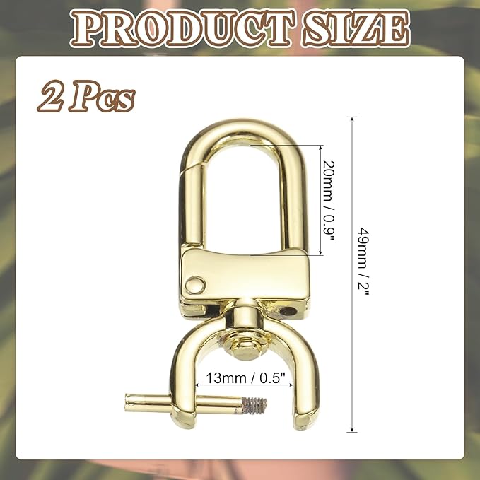 PATIKIL 1/2 Inch Swivel Clasp Hooks, 2 Pcs Detachable Snap Hook with Screw Bar, Swivel Lobster Claw Clasps for Bag Strap Replacement Purse Lanyard DIY Craft Hardware, Light Gold
