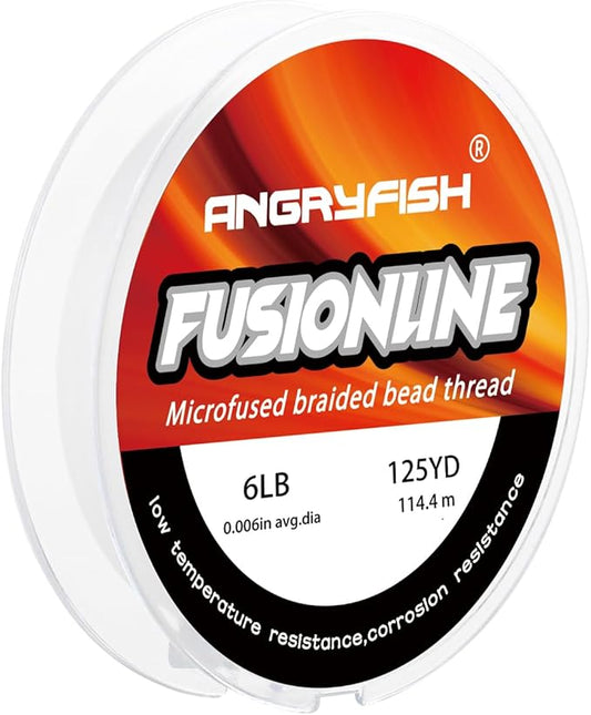 ANGRYFISH Fusionline Micro-Fused Braided Thread,Unbelievably High Tensile Strength,Not Stretch,Super Strong Stringing Material for Bracelet (Crystal, 10lb,0.008in-125yd)