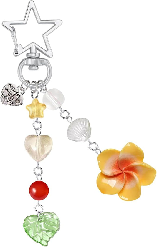 Agromusk Hibiscus Flower Keychain,Cute Y2K Hawaiian Tropical Flowers Keychains Aesthetic Star Summer Beach Decor for Women