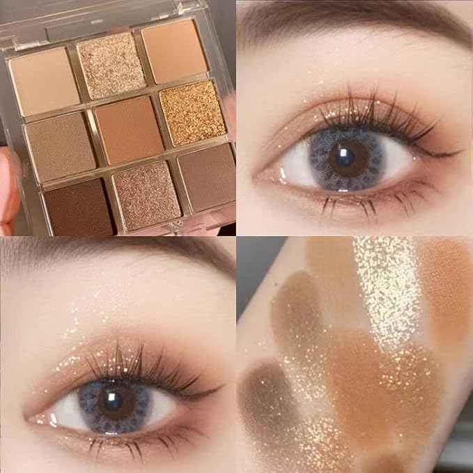 Kayswang 9 colors glitter eyeshadow palette makeup palette matte high pigment color cream texture natural eye shadow powder eye shadow palette in autumn and winter long lasting & waterproof (blue)
