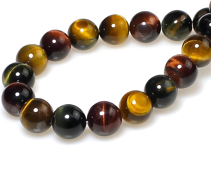 MJDCB Natural Stone Beads 6mm 60pcs Round Three Color Tiger's Eye Loose Gemstone Bead Charms for Jewelry Making Bracelet Necklace Earring Pendant