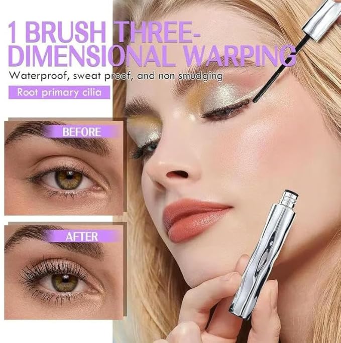 NEW Waterproof & Sweatproof Lengthening & Curling Mascara,Ultimate Mascara Set for Lengthening and Curling,Eyelash Primer,Tubular Eyelash Primer,Natural And Non-Smudged (2PCS)
