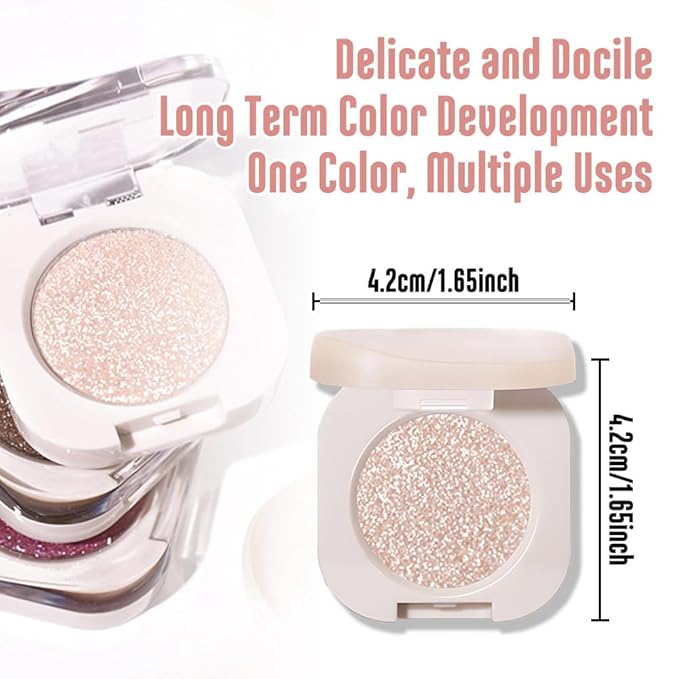 2Pcs Glitter Shimmer Sparkle Eyeshadow Palette Makeup For Older Women, Light Brown & Silver Glitter Shimmer Metallic Holographic Multichrome Cream Iridescent Single Monochrome Eye Shadow Makeup