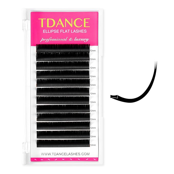 TDANCE Classic Lash Extensions Flat Lashes Eyelash Extensions 0.15mm C Curl Ellipse Eyelash Extensions 12mm Mixed Black Matte Individual Lashes Salon Use(Flat,C-0.15,12mm)