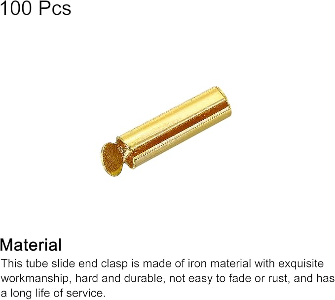 uxcell 100Pcs Slide on End Clasps, 10mm Tube Ball Bead Slider Crimp Ends for Multi-Strand DIY Craft Making, Gold Tone