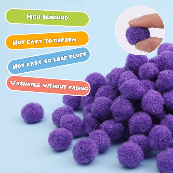 150 Pieces Pom Poms, 1 Inch Purple Craft Pom Poms, Fuzzy Pompom Puff Balls, Small Pom Pom Balls for DIY, Arts, Crafts Projects, Birthday Decorations