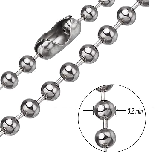 33Ft Ball Bead Chains, 3.2mm 304 Diameter Stainless Steel Chain with 50 PCS Connectors for Jewelry Chain DIY Craft Making, Necklace, Hanging Ornament, Key Chain, Dog Tag Chain