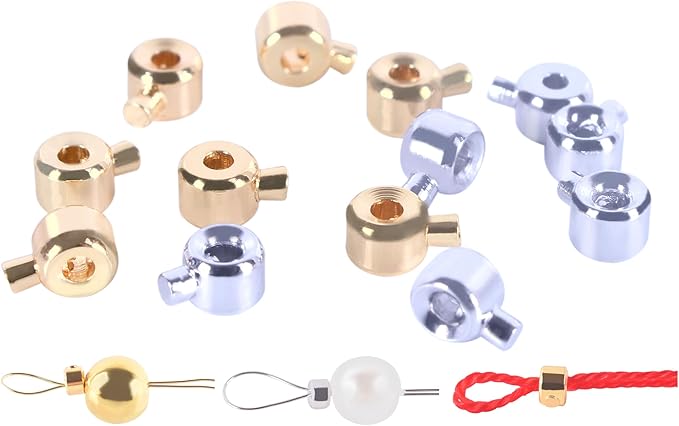 KONMAY 30pcs Stopper Crimp Beads for Bracelets and Necklaces, 18K Gold Plated 3.2mm Mixed Locker Seperator Beads, Positioning Spacer Beads for Jewelry Making