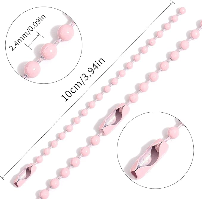 Lemonkey 10Pcs Ball Beads Chains Bulk,Pink Keychains Rings Metal Chains,4 Inch Dog Tag Metal Small Chains with Connectors for Hanging Decoration